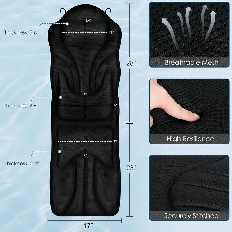 Atsuwell Full Body Bath Pillow for Bathtub, Ergonomic Bathtub Cushion for Neck, Waist, Hip Support, Luxury 3D Mesh Shower Pillow with Non-Slip Suction Cups & Dual Hooks, Pressure Relief, 51'' x17'' - Image 3